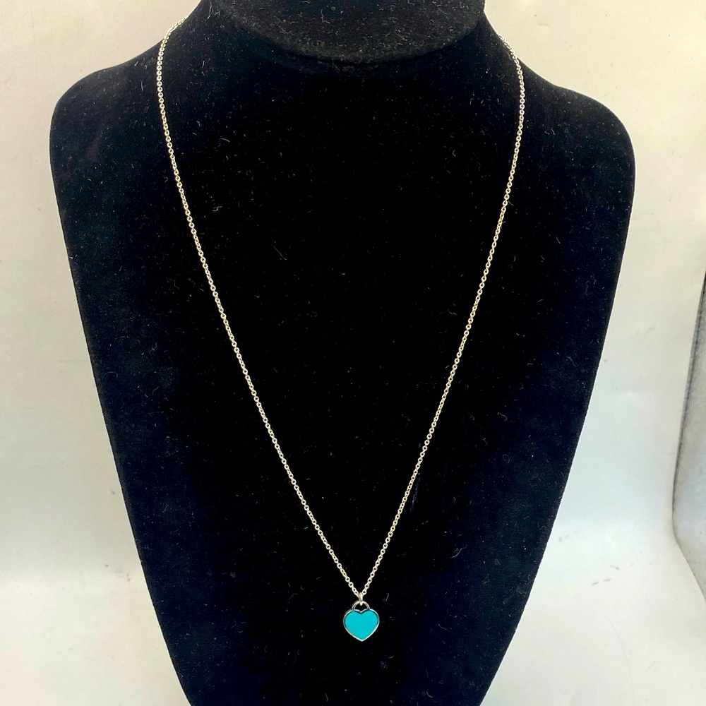 Tiffany & Co. Silver Necklace with Blue Heart Pendant